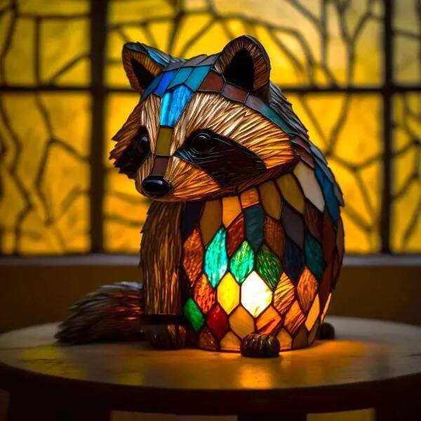 Filou | Magical lamp in the shape of a raccoon made of colored glass