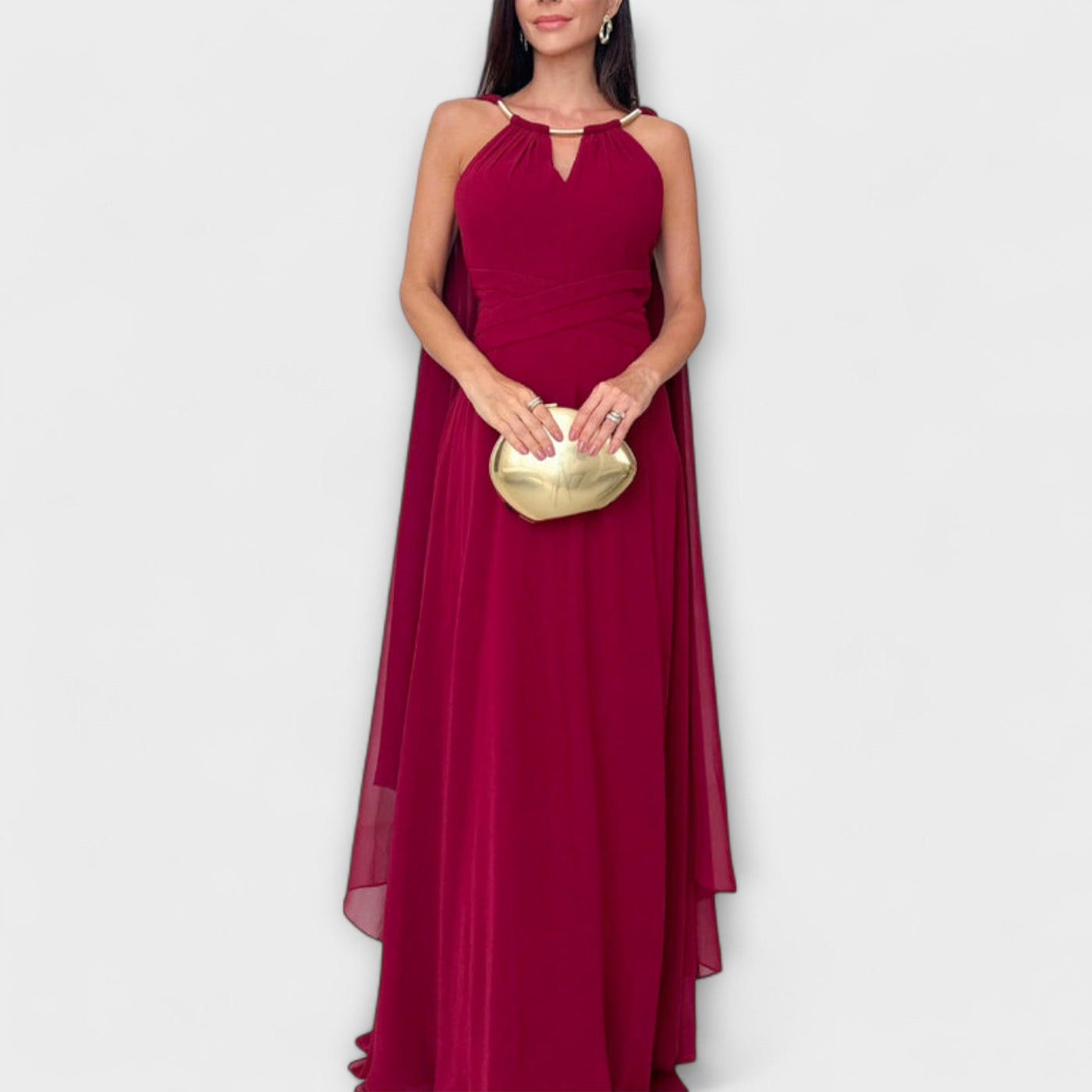 Mabel - Elegantní maxi šaty s pláštěm a vysokým rozparkem